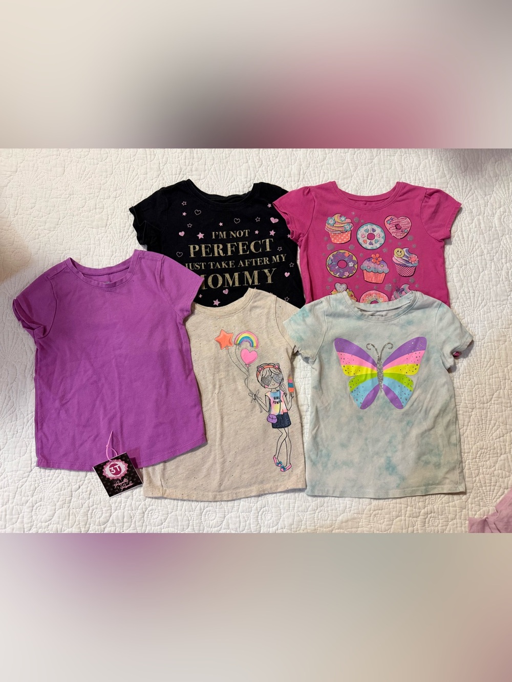 Kids Graphic Tee Bundle - Pink, Black, Purple, Cream, Light Blue